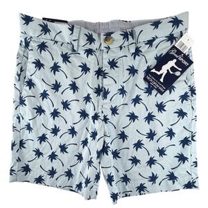 Nick‎ Graham Mens 32 Light Blue Palm Tree Print Modern Fit Stretch Shorts NWT